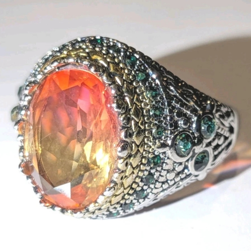 Retro Domineering Mystic Topaz Gemstone Statement Ring For Men Sz 11